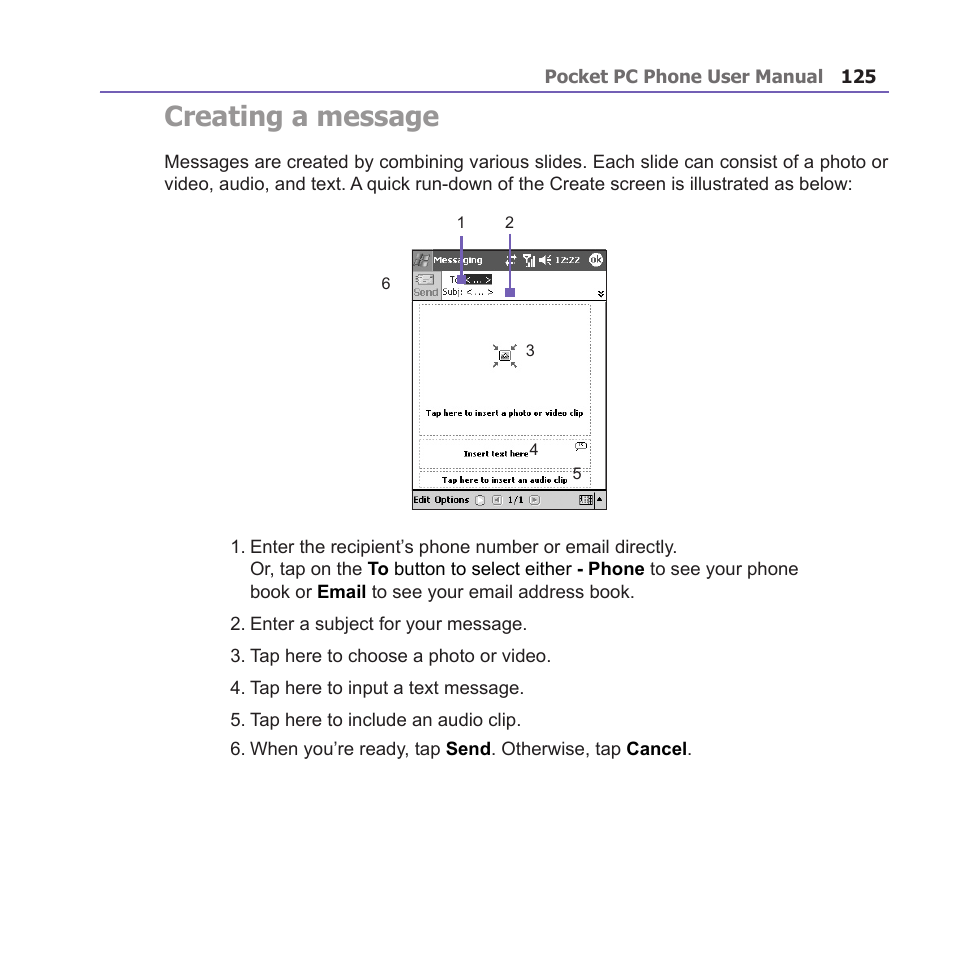 Creating a message | i-mate PM10A User Manual | Page 125 / 200