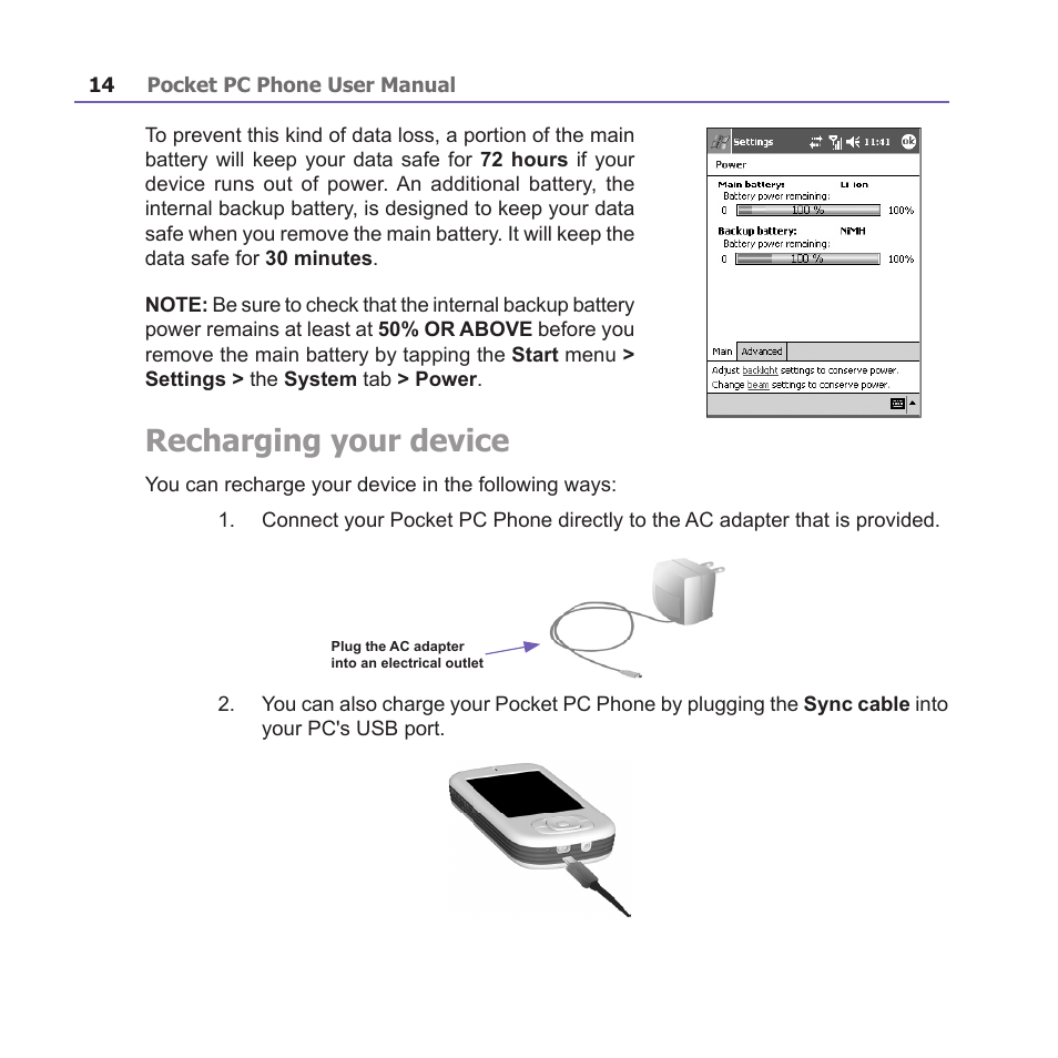 Recharging your device | i-mate PM10A User Manual | Page 14 / 200