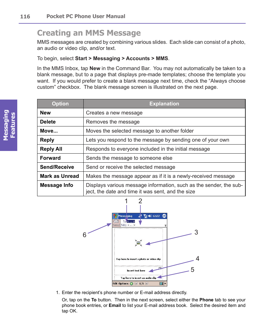 Creating an mms message | i-mate PDA2 User Manual | Page 116 / 177