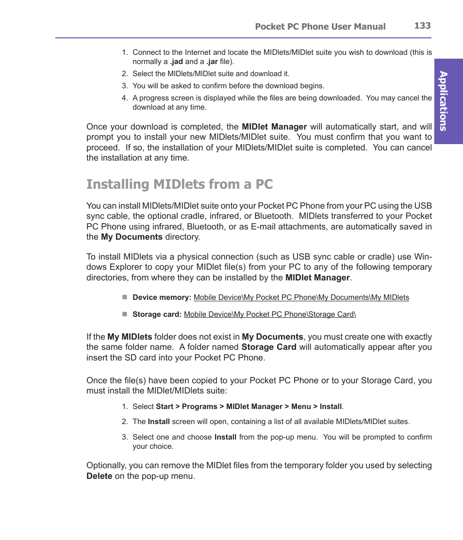 Installing midlets from a pc | i-mate PDA2 User Manual | Page 133 / 177