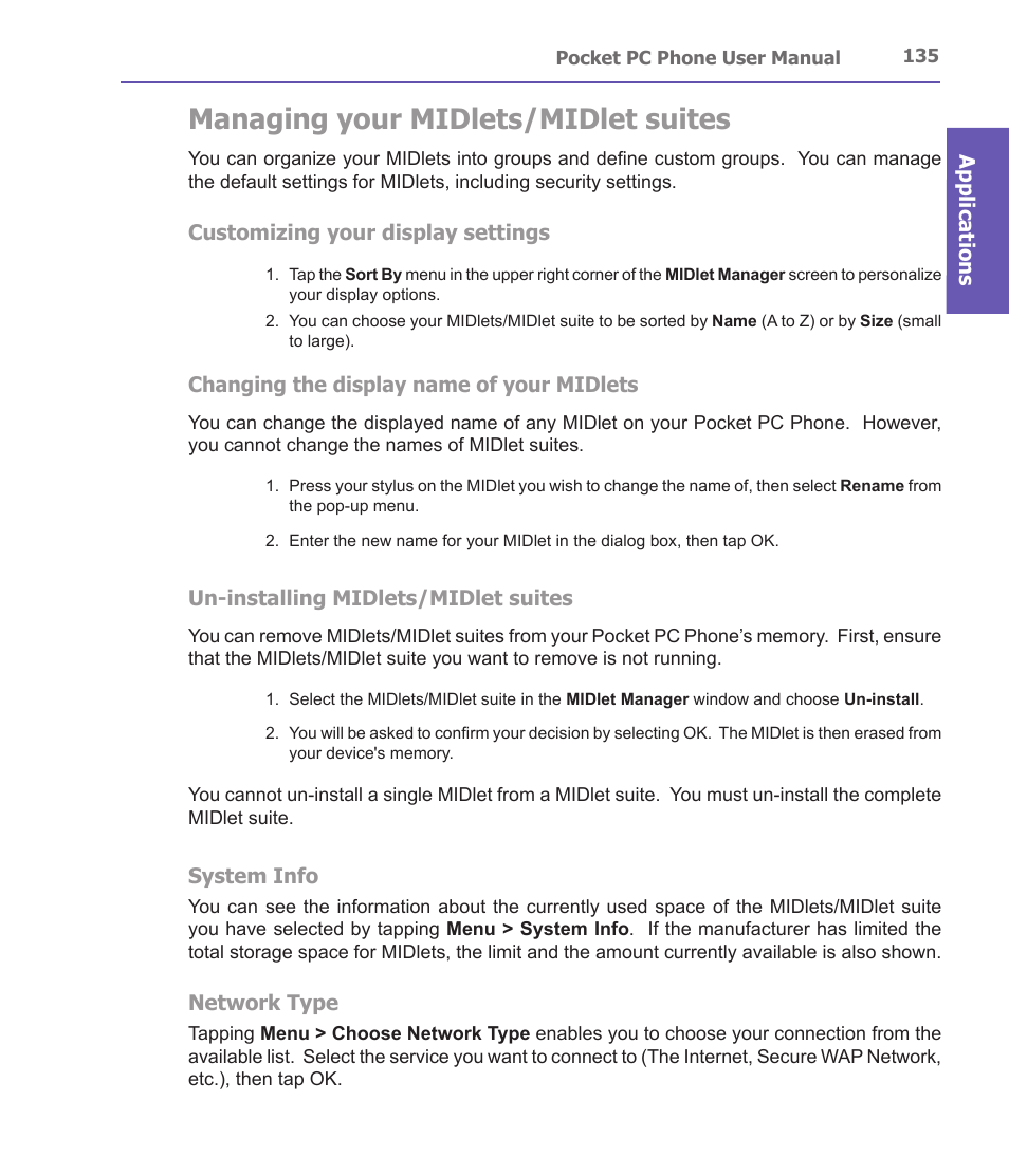 Managing your midlets/midlet suites | i-mate PDA2 User Manual | Page 135 / 177