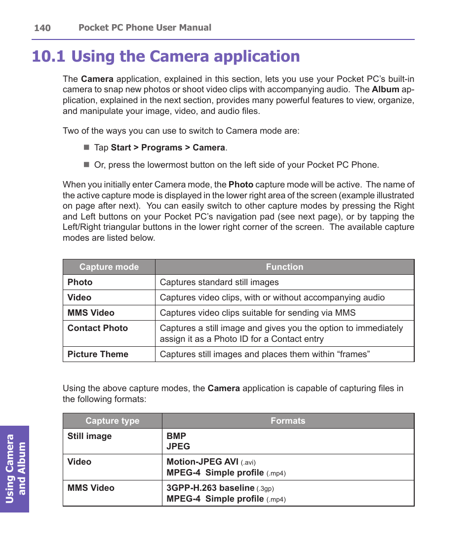 1 using the camera application | i-mate PDA2 User Manual | Page 140 / 177