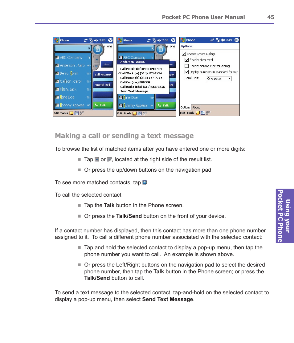 Making a call or sending a text message | i-mate PDA2 User Manual | Page 45 / 177