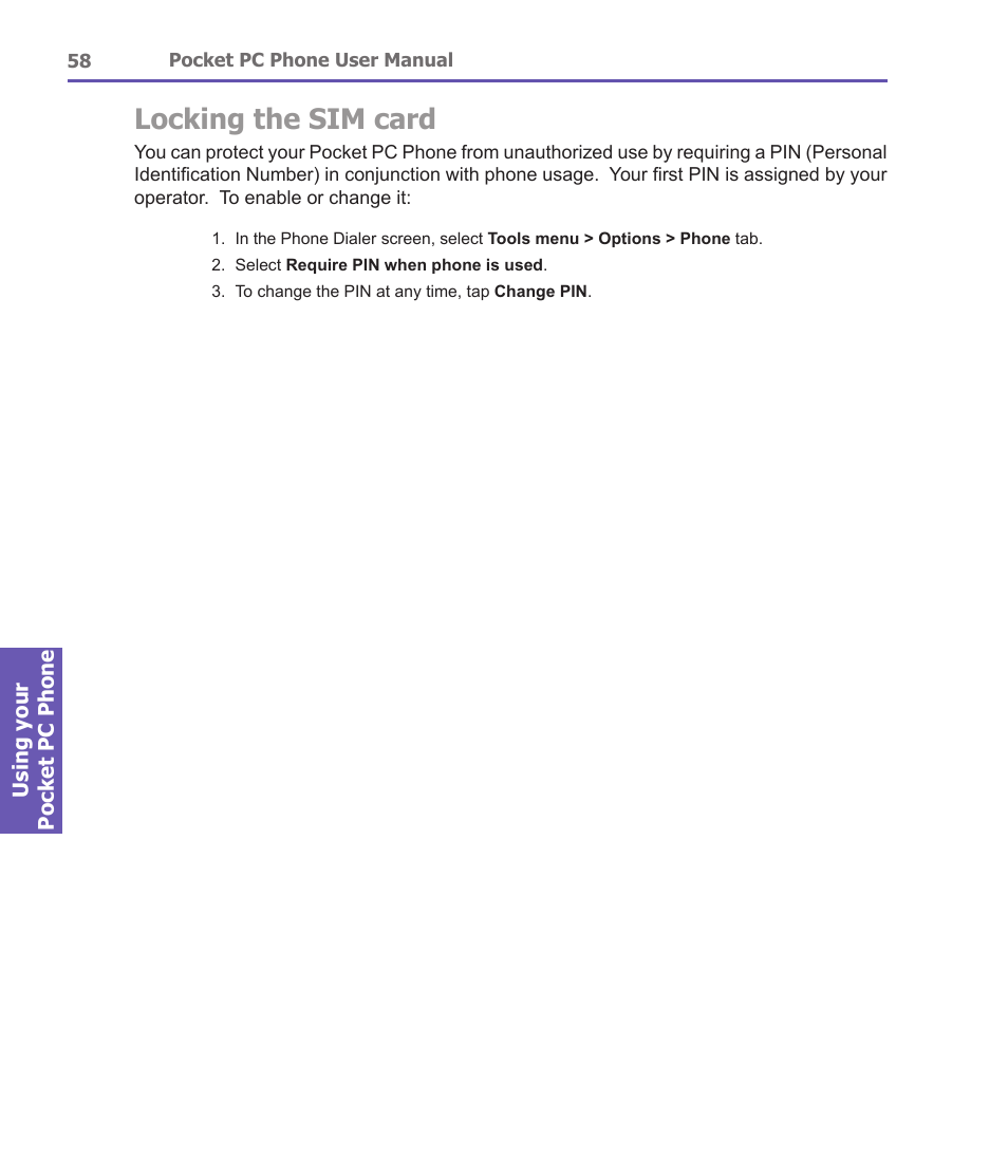 Locking the sim card | i-mate PDA2 User Manual | Page 58 / 177