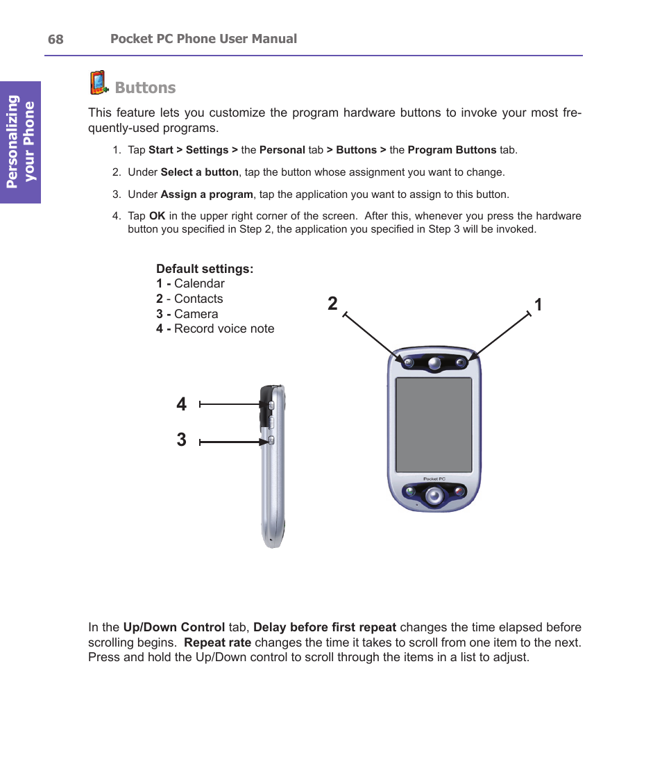 Buttons | i-mate PDA2 User Manual | Page 68 / 177