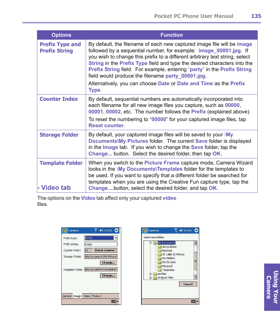 Video tab | i-mate PDA2K EVDO User Manual | Page 135 / 176