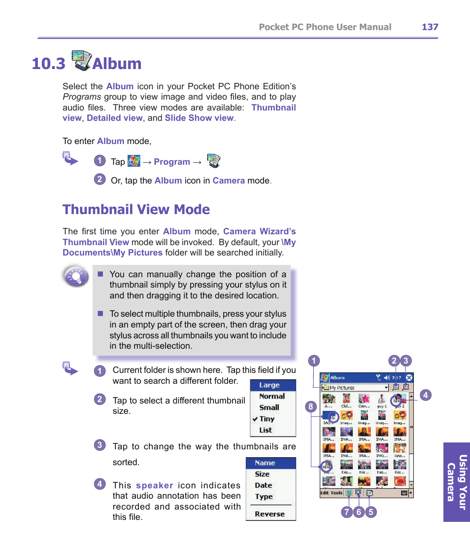 3 album, Thumbnail view mode | i-mate PDA2K EVDO User Manual | Page 137 / 176