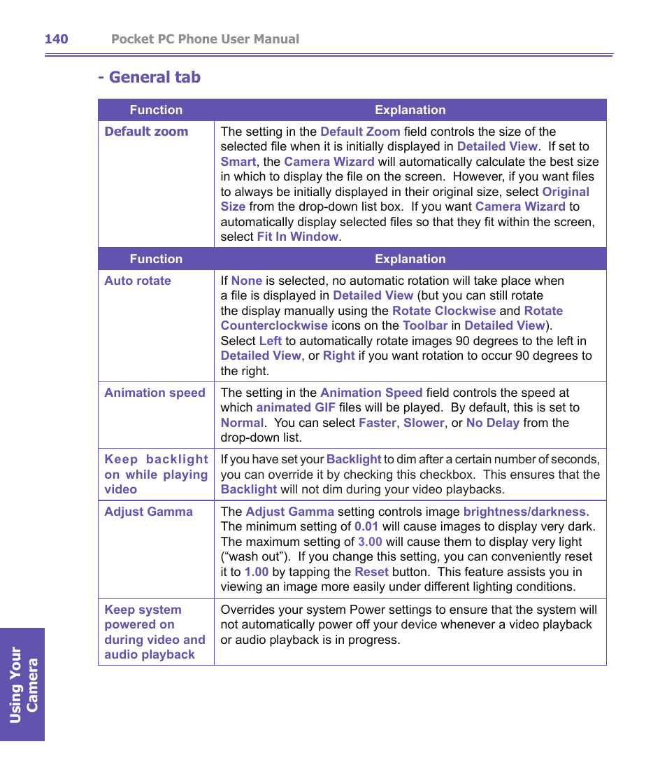 General tab | i-mate PDA2K EVDO User Manual | Page 140 / 176