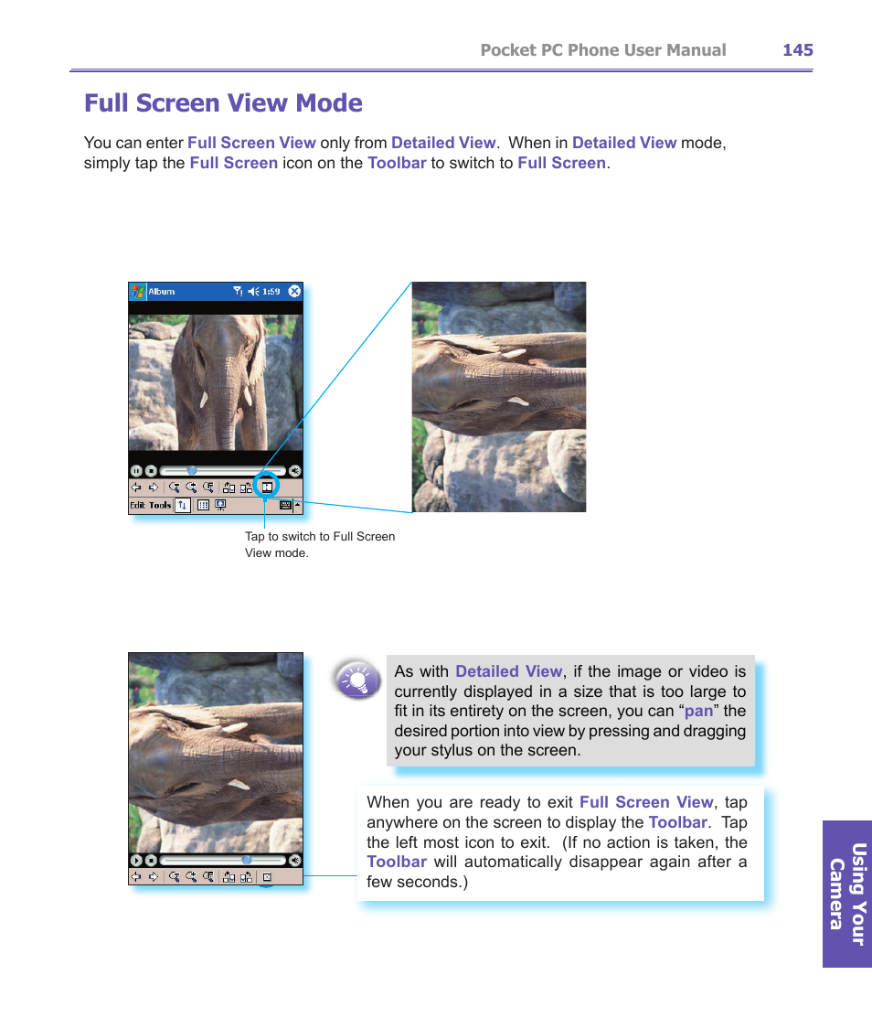 Full screen view mode | i-mate PDA2K EVDO User Manual | Page 145 / 176