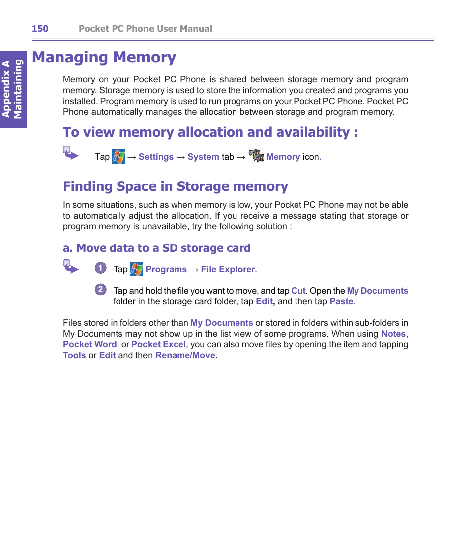 A. move data to a sd storage card | i-mate PDA2K EVDO User Manual | Page 150 / 176