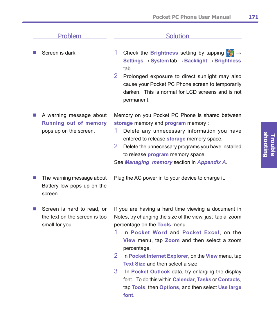 Solution 1, Problem | i-mate PDA2K EVDO User Manual | Page 171 / 176