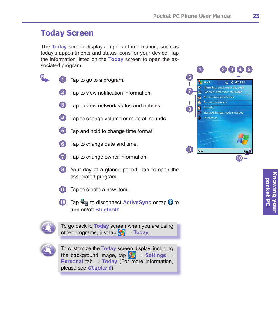 Today screen | i-mate PDA2K EVDO User Manual | Page 23 / 176