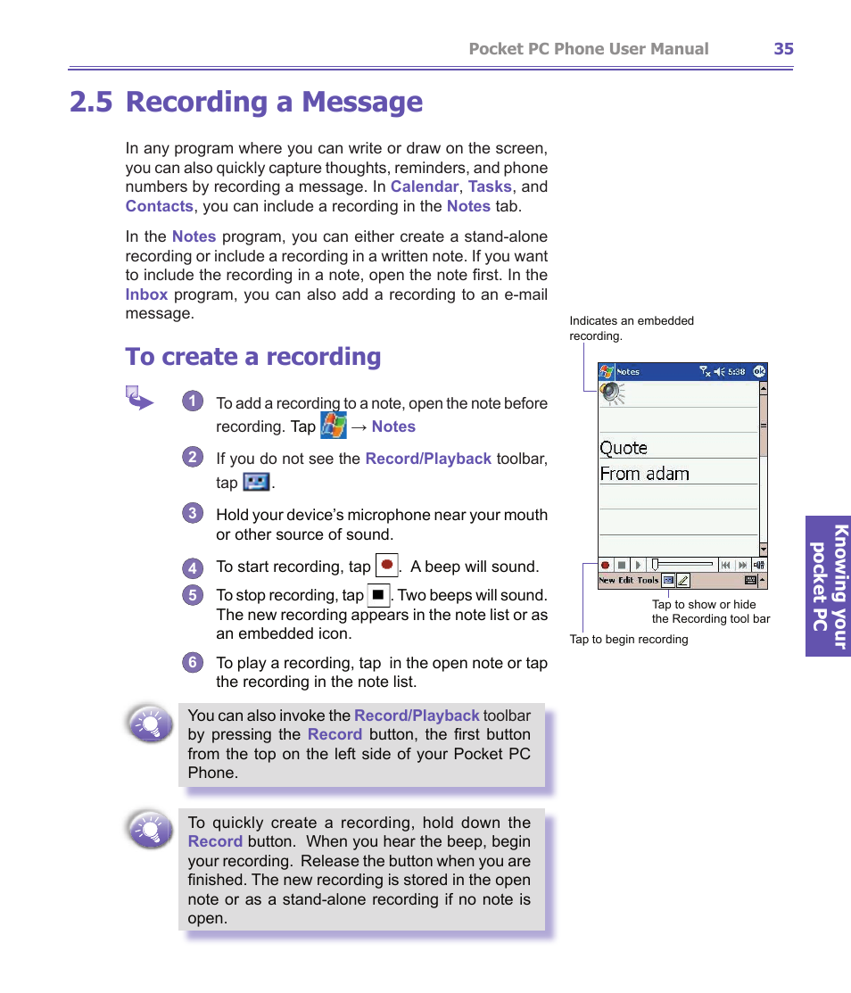 5 recording a message | i-mate PDA2K EVDO User Manual | Page 35 / 176