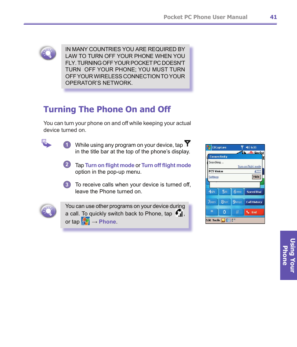 Turning the phone on and off | i-mate PDA2K EVDO User Manual | Page 41 / 176