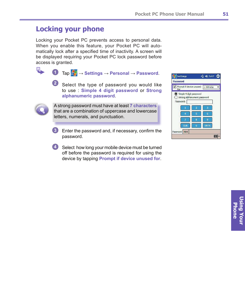 Locking your phone | i-mate PDA2K EVDO User Manual | Page 51 / 176