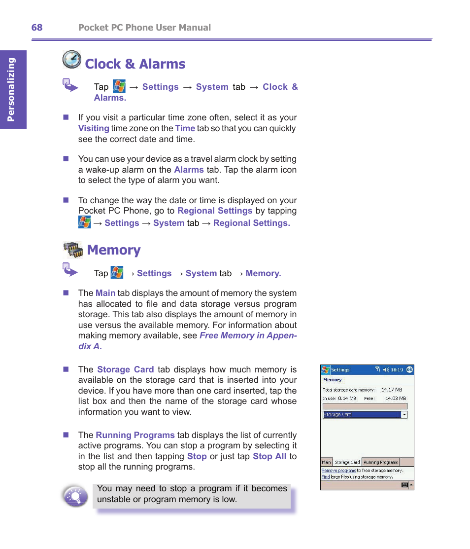 Clock & alarms | i-mate PDA2K EVDO User Manual | Page 68 / 176