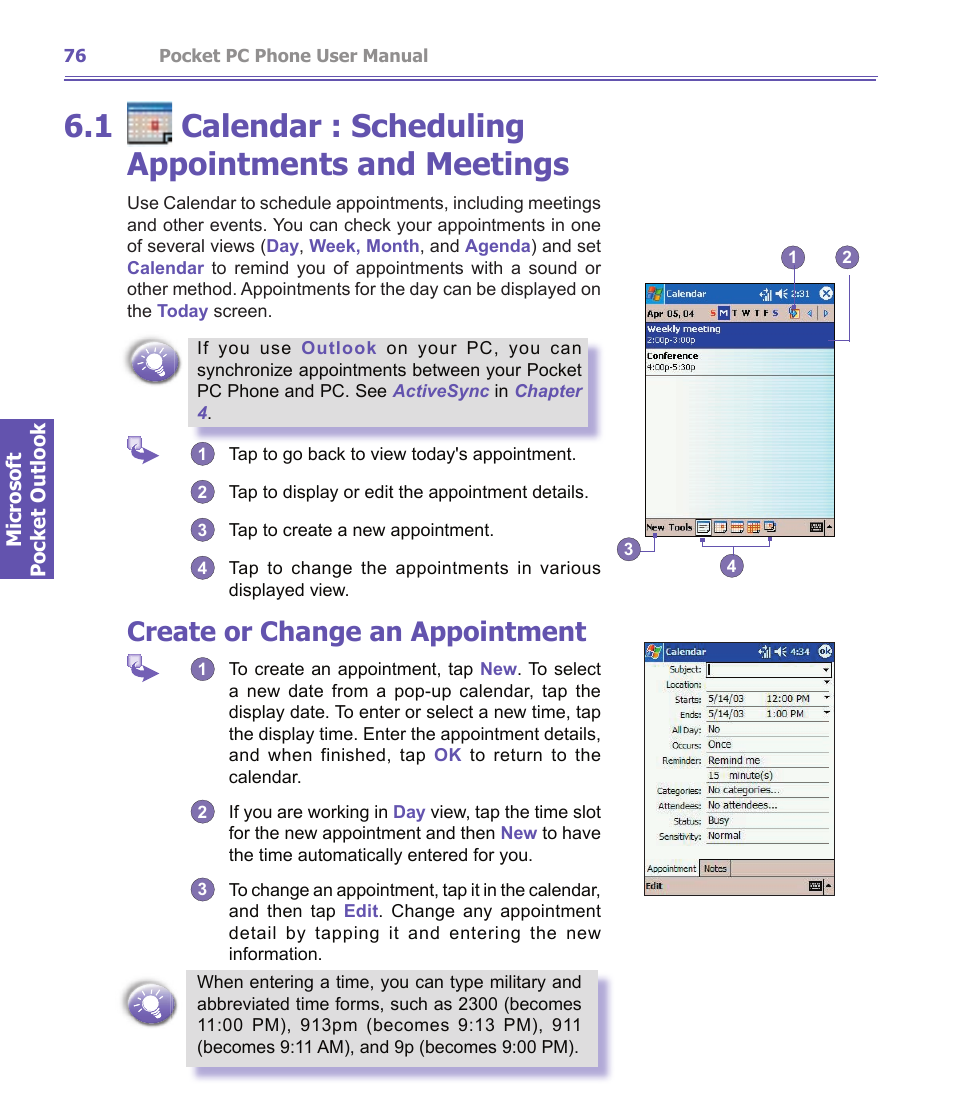 1 calendar : scheduling appointments and meetings, Create or change an appointment | i-mate PDA2K EVDO User Manual | Page 76 / 176