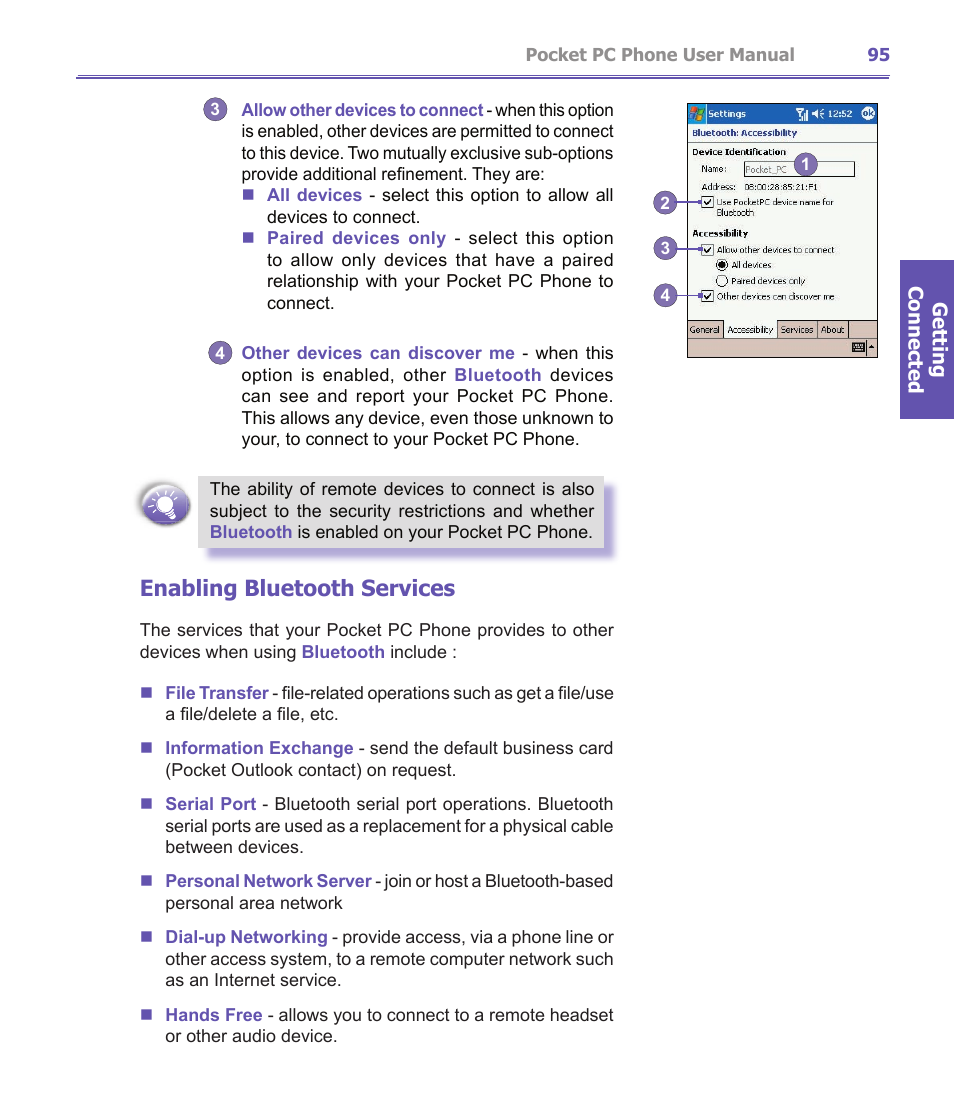 Enabling bluetooth services | i-mate PDA2K EVDO User Manual | Page 95 / 176