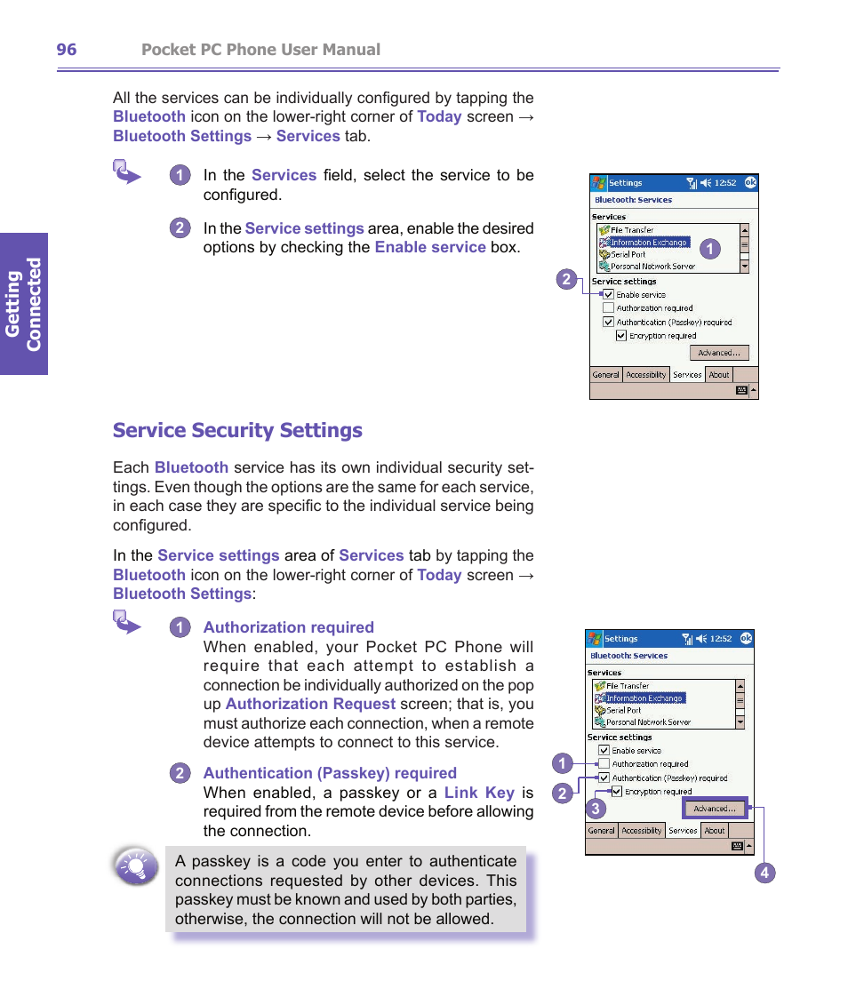 Service security settings | i-mate PDA2K EVDO User Manual | Page 96 / 176