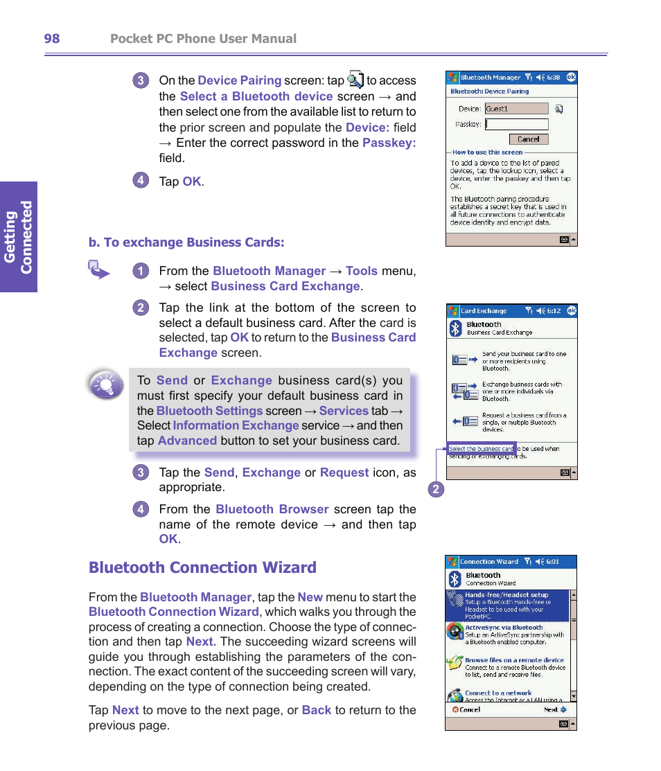 Bluetooth connection wizard | i-mate PDA2K EVDO User Manual | Page 98 / 176