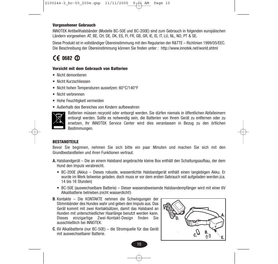 Innotek Automatic No-bark Collar BC-50E User Manual | Page 10 / 48