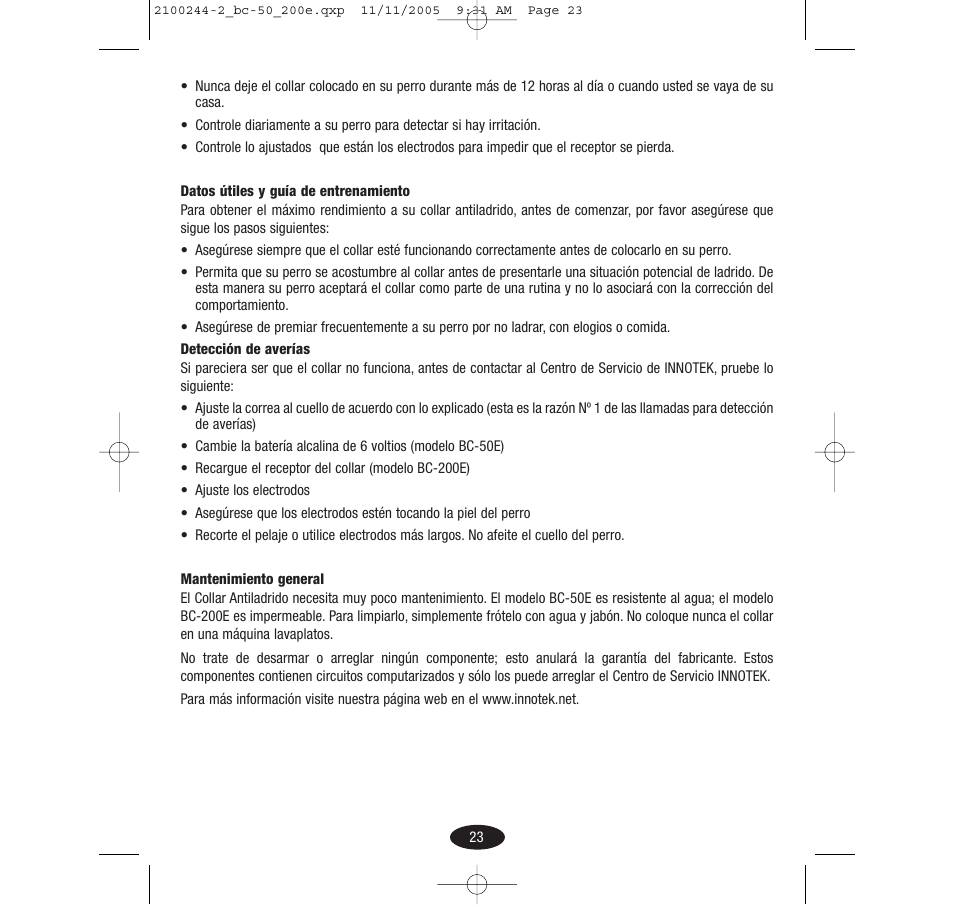 Innotek Automatic No-bark Collar BC-50E User Manual | Page 23 / 48