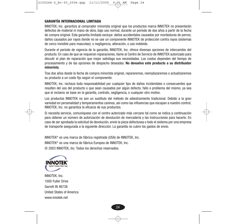 Innotek Automatic No-bark Collar BC-50E User Manual | Page 24 / 48