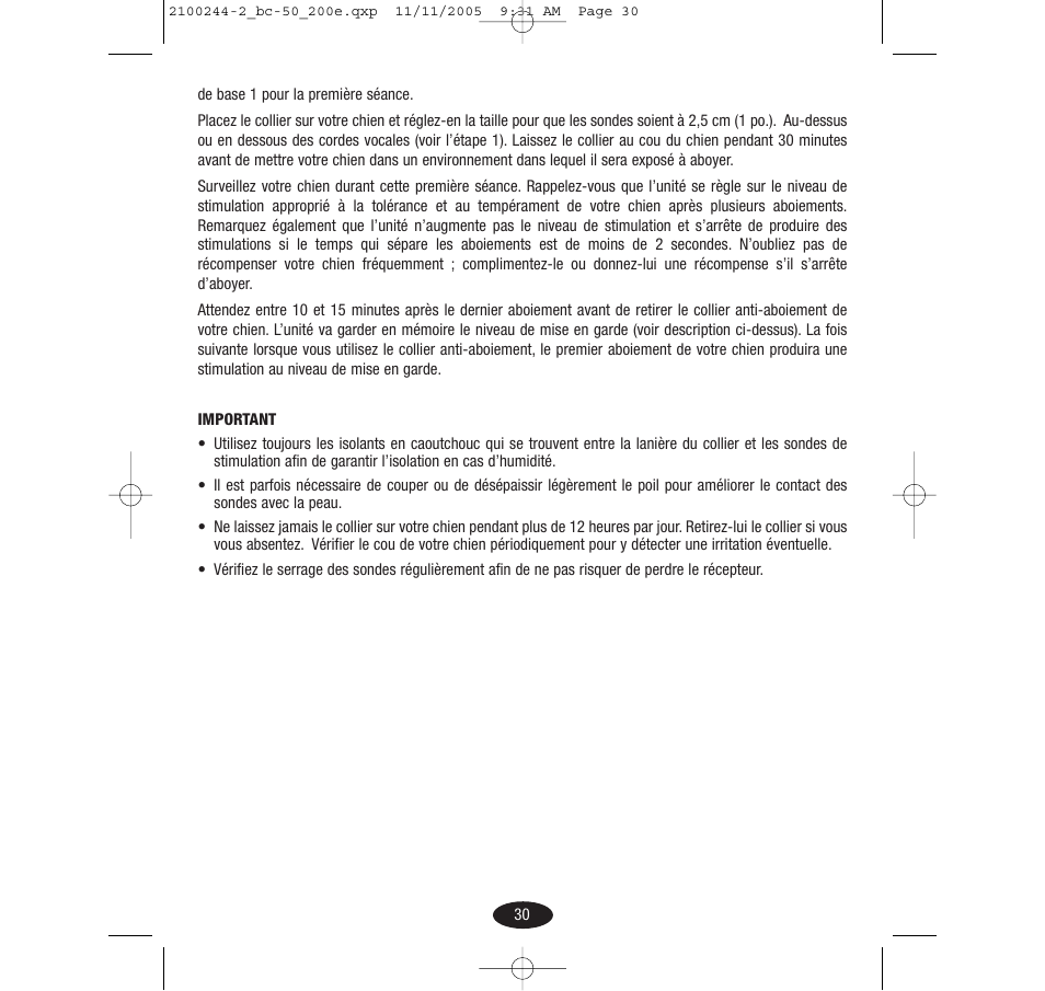 Innotek Automatic No-bark Collar BC-50E User Manual | Page 30 / 48