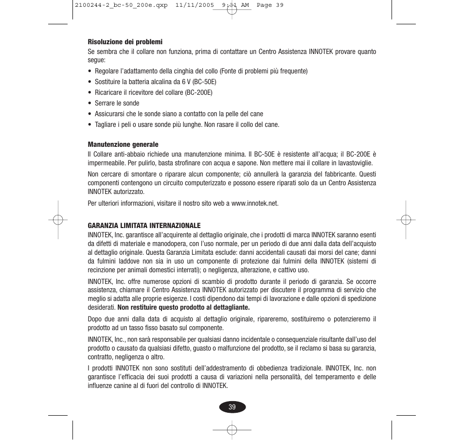 Innotek Automatic No-bark Collar BC-50E User Manual | Page 39 / 48