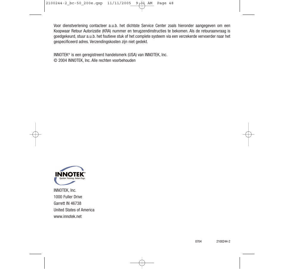 Innotek Automatic No-bark Collar BC-50E User Manual | Page 48 / 48