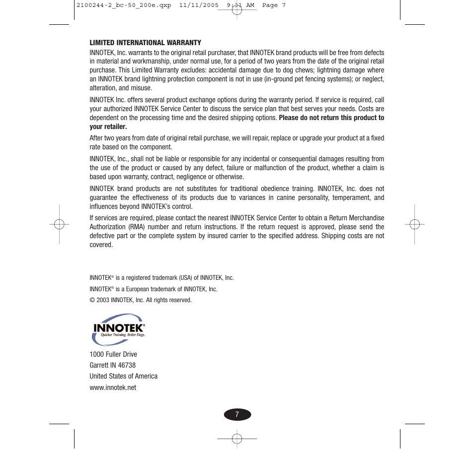 Innotek Automatic No-bark Collar BC-50E User Manual | Page 7 / 48