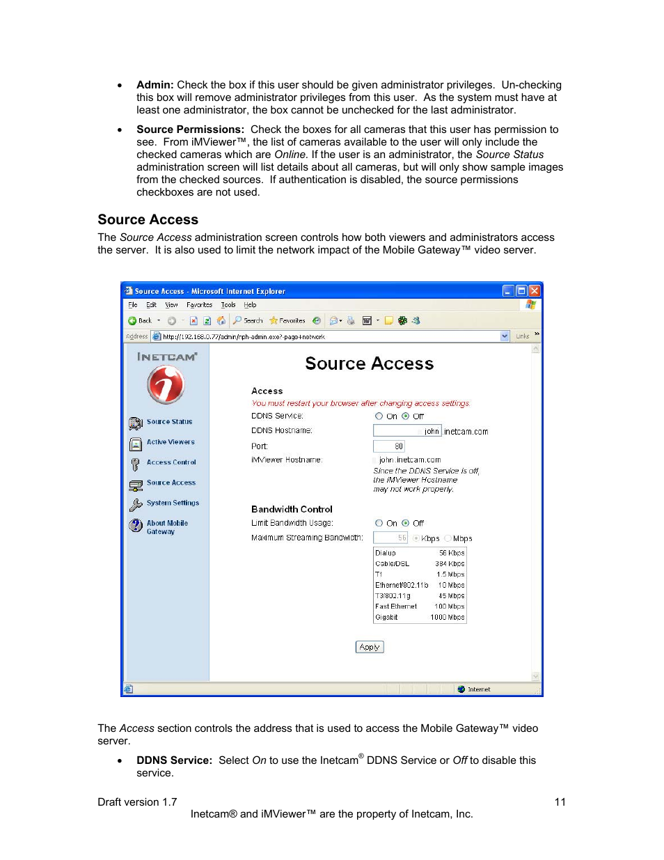 Source access | Inetcam Mobile Gateway User Manual | Page 11 / 19