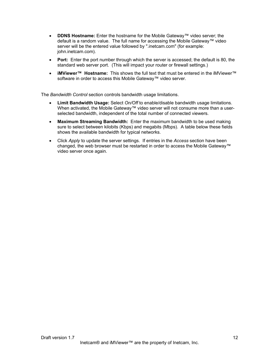 Inetcam Mobile Gateway User Manual | Page 12 / 19