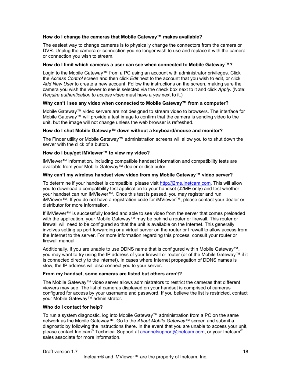 Inetcam Mobile Gateway User Manual | Page 18 / 19