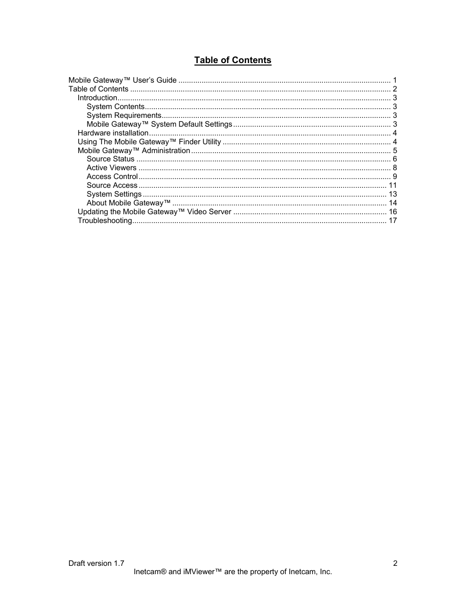Inetcam Mobile Gateway User Manual | Page 2 / 19