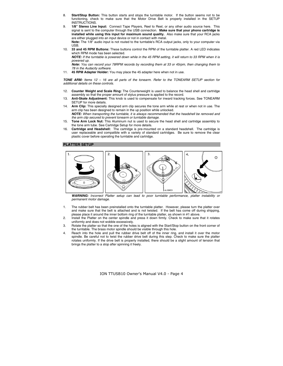 Platter setup | ION TTUSB10 User Manual | Page 4 / 20