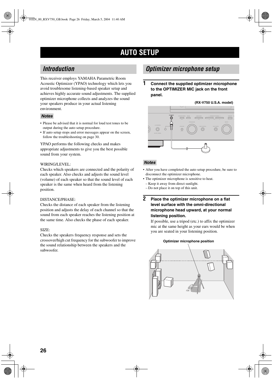 Auto setup, Introduction, Optimizer microphone setup | ION RX-V750 User Manual | Page 28 / 91