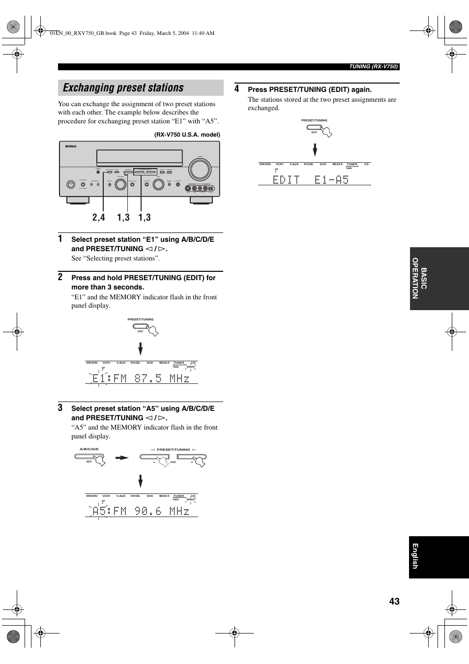 Exchanging preset stations, English | ION RX-V750 User Manual | Page 45 / 91