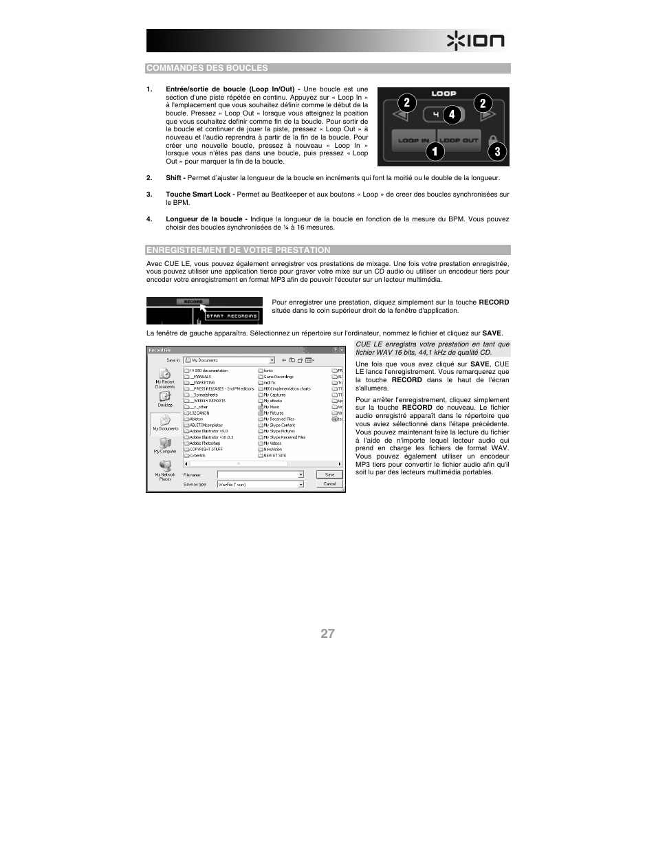 Commandes des boucles, Enregistrement de votre prestation | ION iCUE User Manual | Page 27 / 56