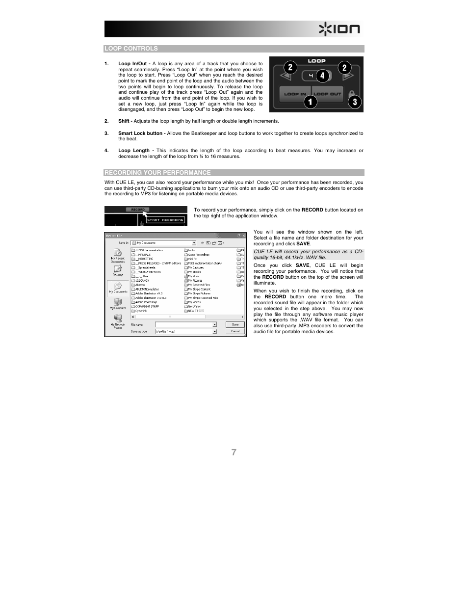 Loop controls, Recording your performance | ION iCUE User Manual | Page 7 / 56