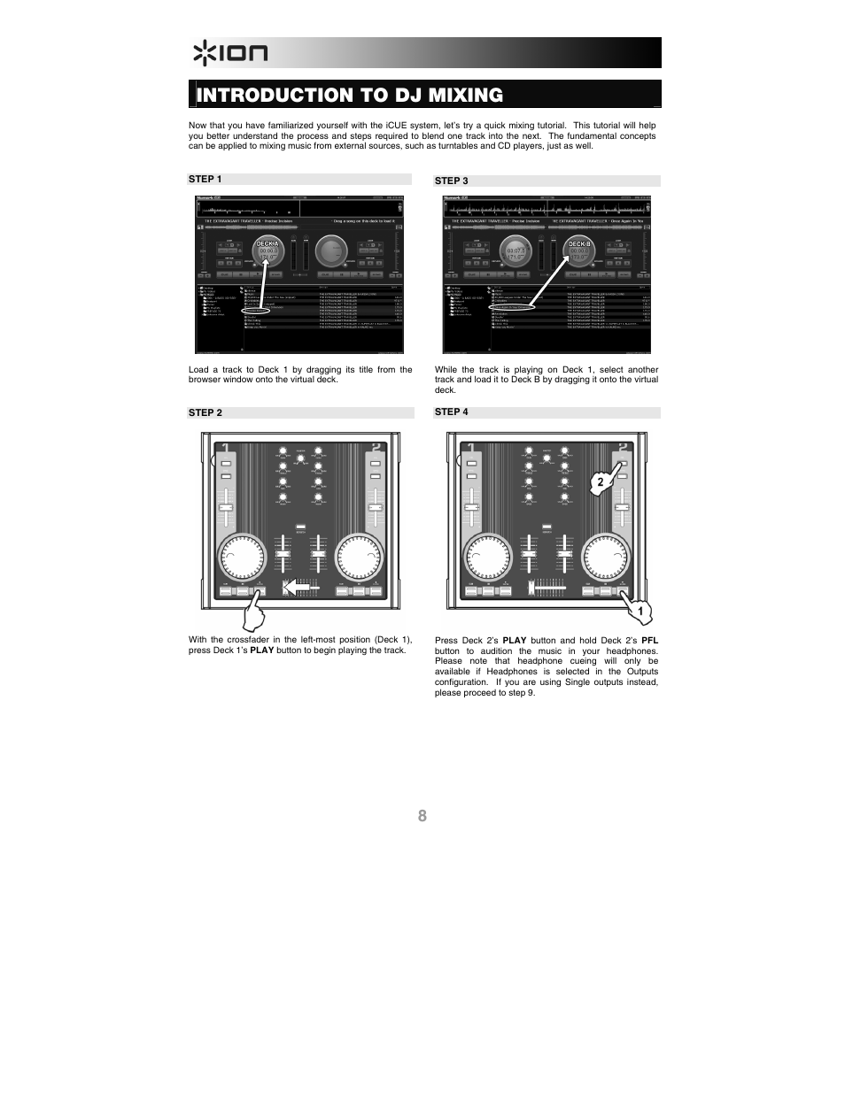 Introduction to dj mixing | ION iCUE User Manual | Page 8 / 56