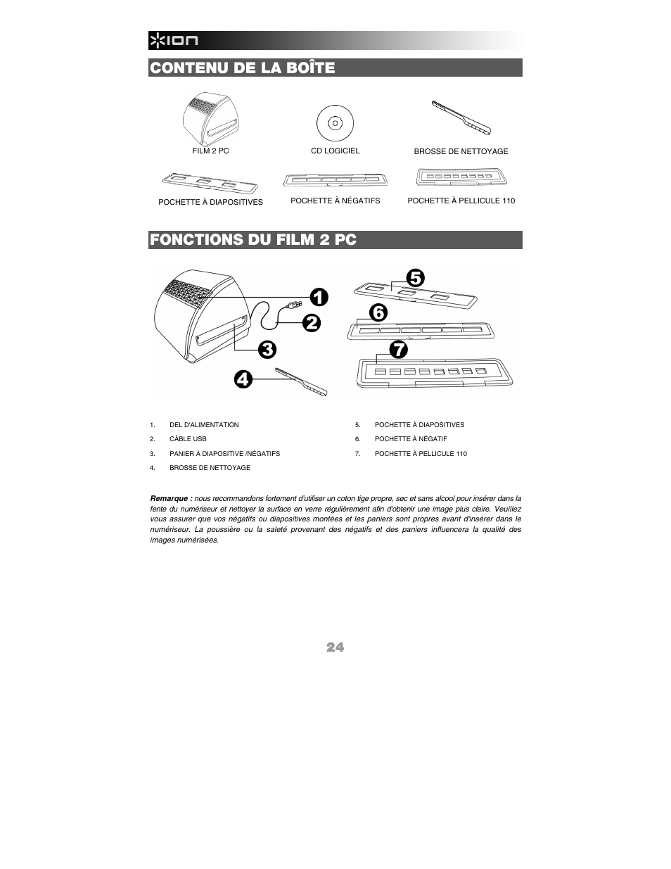 Contenu de la boîte, Fonctions du film 2 pc | ION FILM 2 PC User Manual | Page 24 / 64