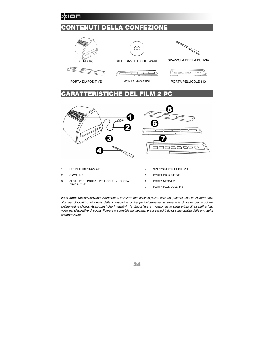Contenuti della confezione, Caratteristiche del film 2 pc | ION FILM 2 PC User Manual | Page 34 / 64