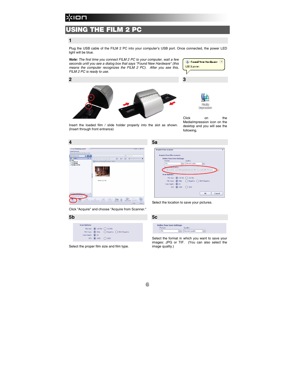 Using the film 2 pc | ION FILM 2 PC User Manual | Page 6 / 64