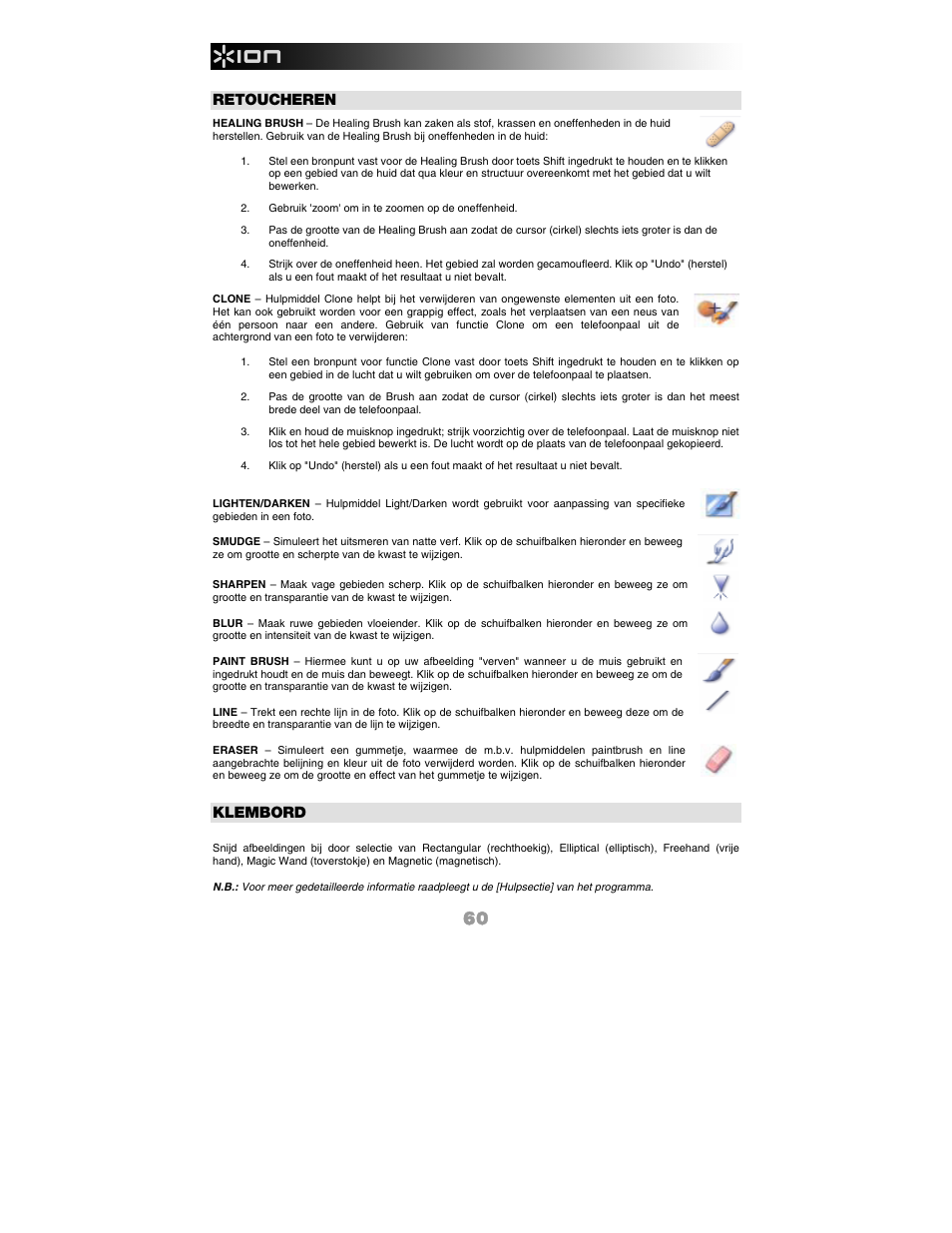 Retoucheren, Klembord | ION FILM 2 PC User Manual | Page 60 / 64