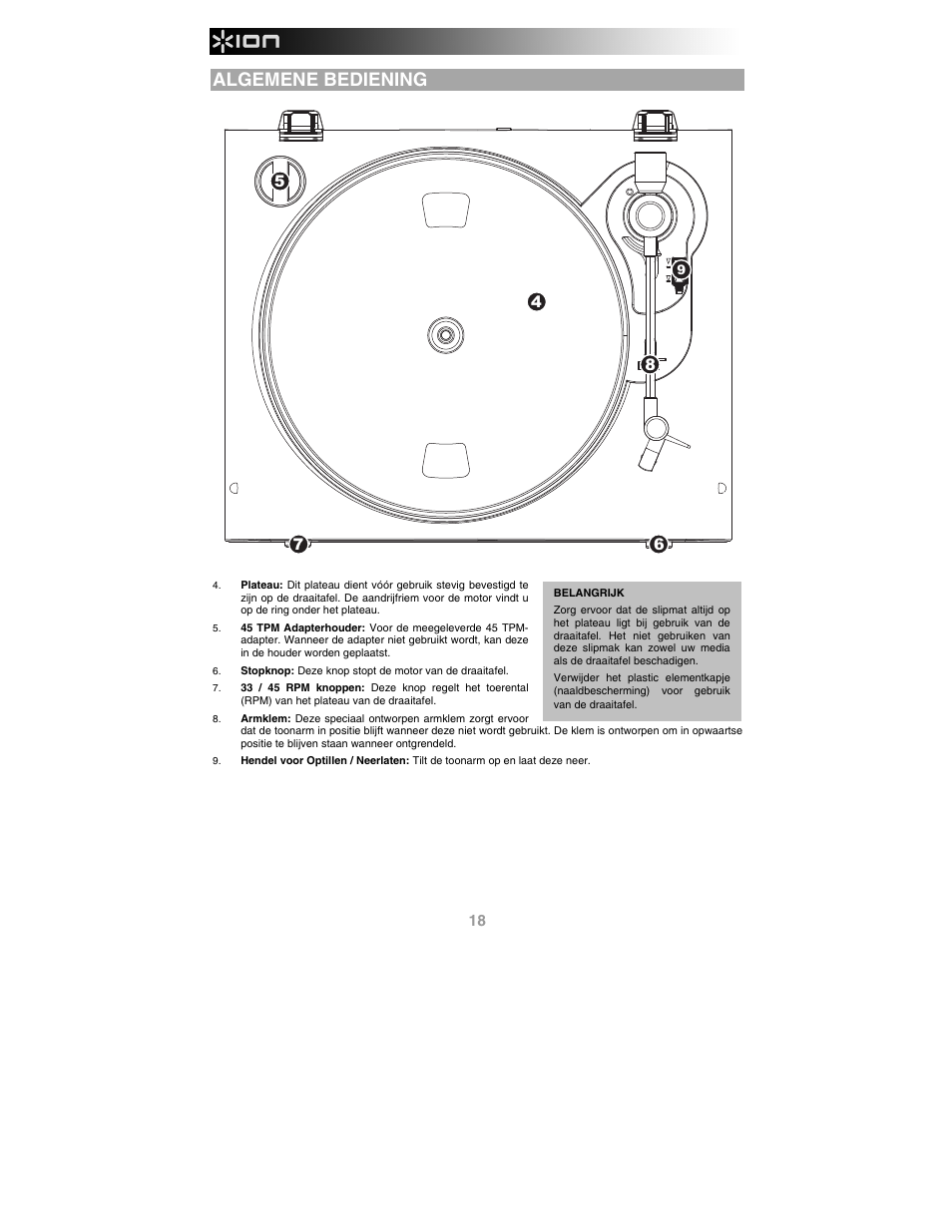 Algemene bediening | ION Audio Profile LP User Manual | Page 18 / 20