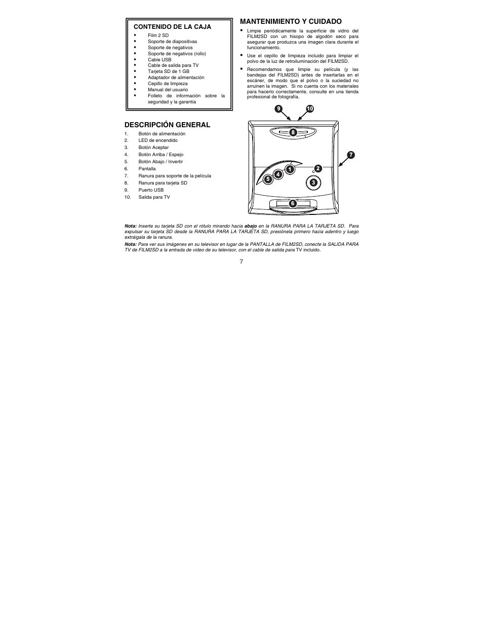 Mantenimiento y cuidado, Descripción general | ION Audio Film 2 SD (Black) User Manual | Page 9 / 40
