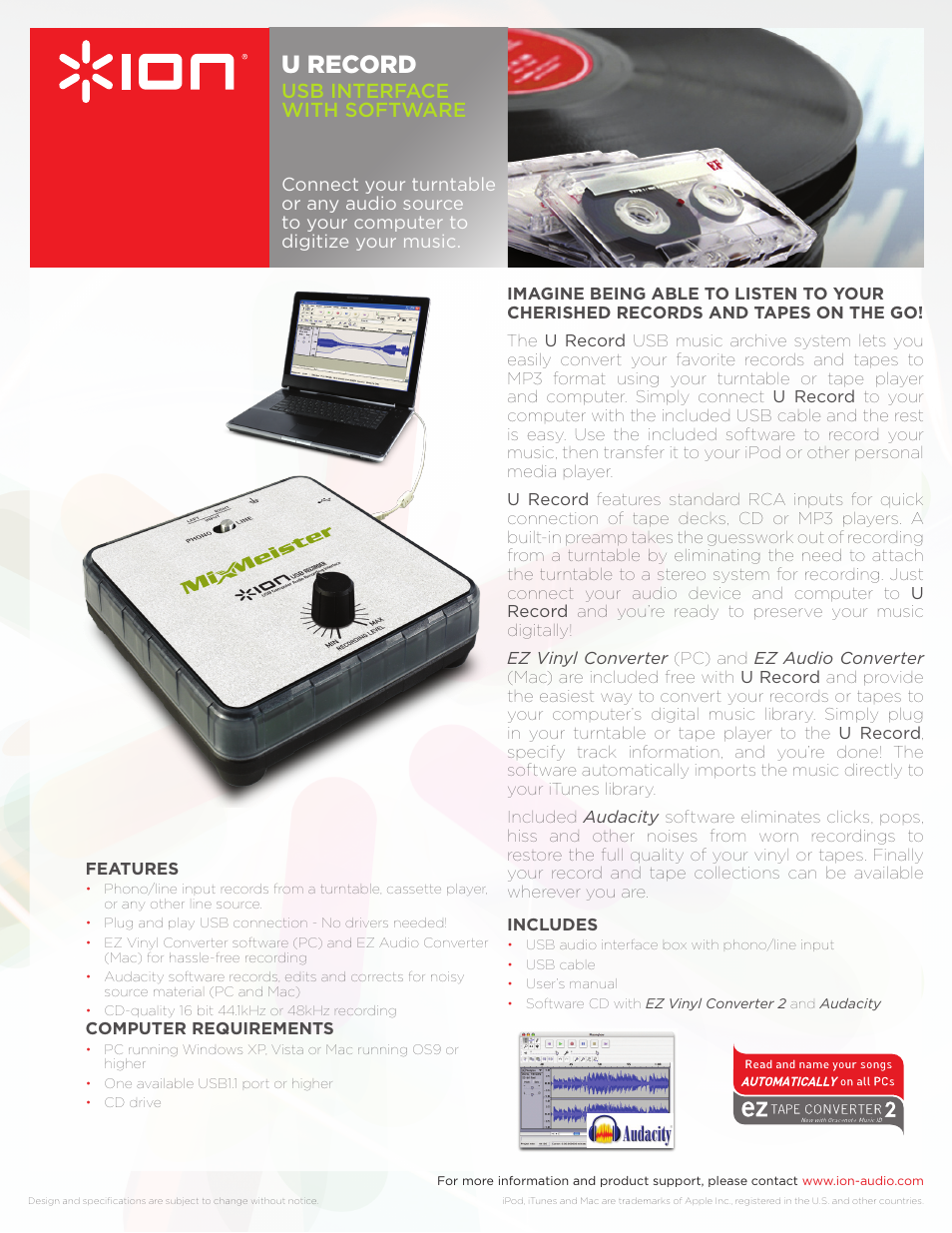 ION U Record USB Interface User Manual | 1 page