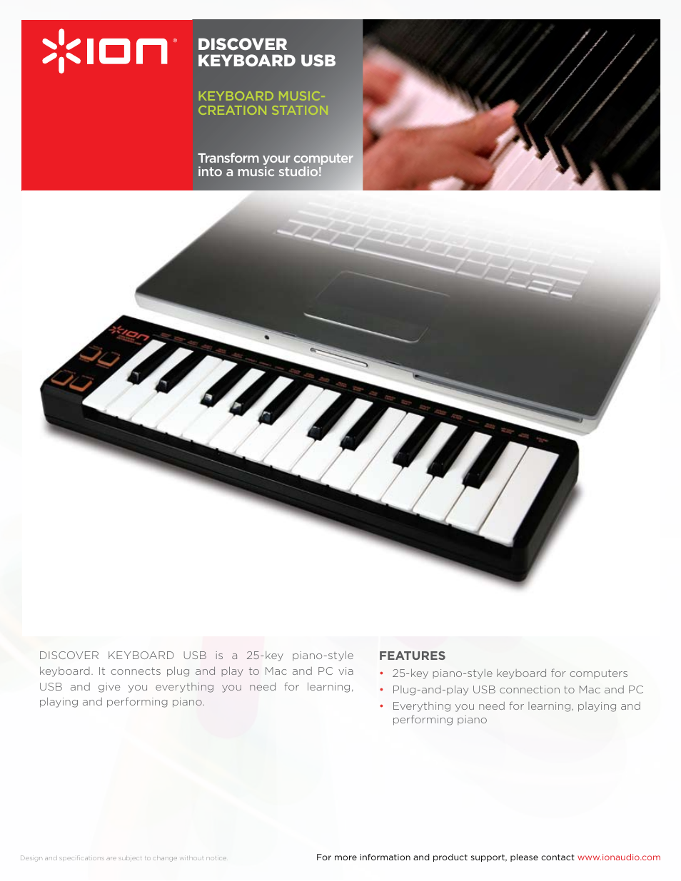 ION DISCOVER KEYBOARD USB User Manual | 1 page