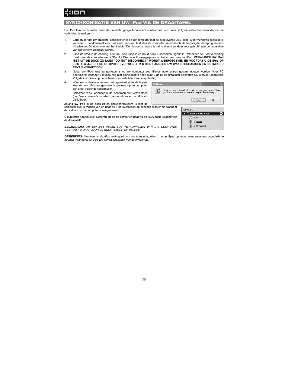 Synchronisatie van uw ipod via de draaitafel | ION Audio iProfile User Manual | Page 30 / 32